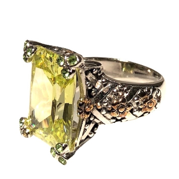 STERLING SILVER LIME GREEN FACETED STONE COCKTAIL RING SIZE 7 - Picture 5 of 16